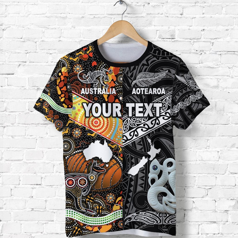 Custom New Zealand and Australia Together Black T Shirt