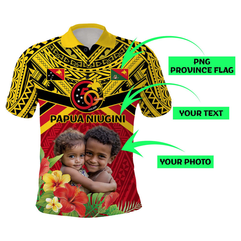 Custom Photo Provinces of Papua New Guinea 50th Years Hapi De bilong Indipendens Polo Shirt