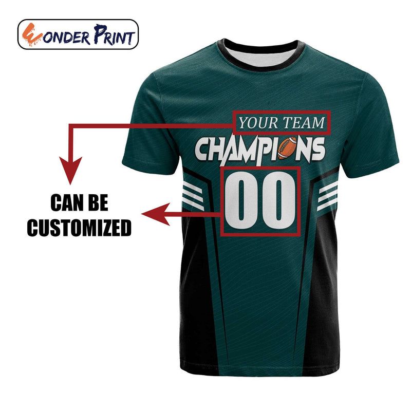 Custom Dark Teal 2025 Football Champions T-Shirt – Team Name & Number