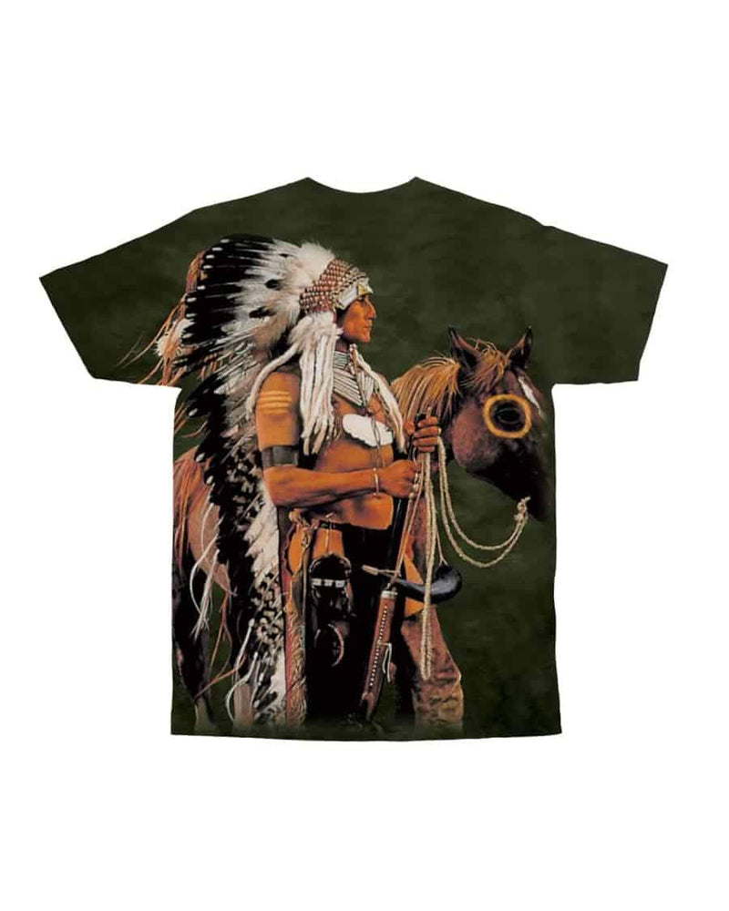 3D Native American Warrior Horse Green Background T Shirt