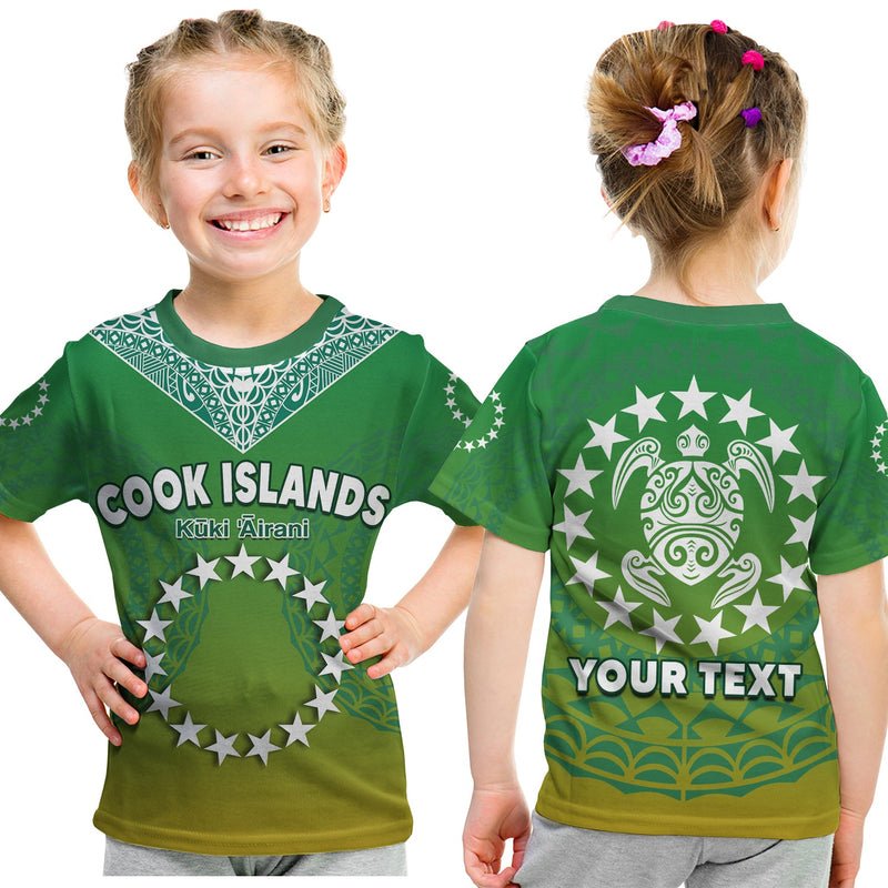 Custom Cook Islands Circle Pattern Mix Sea Turtle Green Version T Shirt