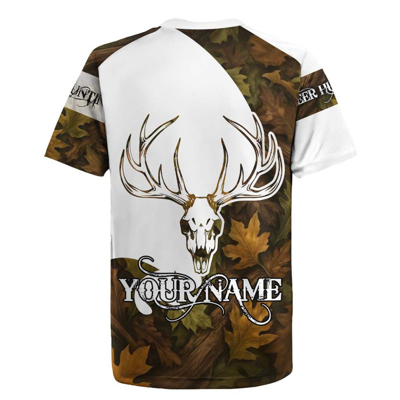 Custom Deer Hunting Skull With Antlers Graphic On Autumn Leaf Camo Background Rugby Jersey