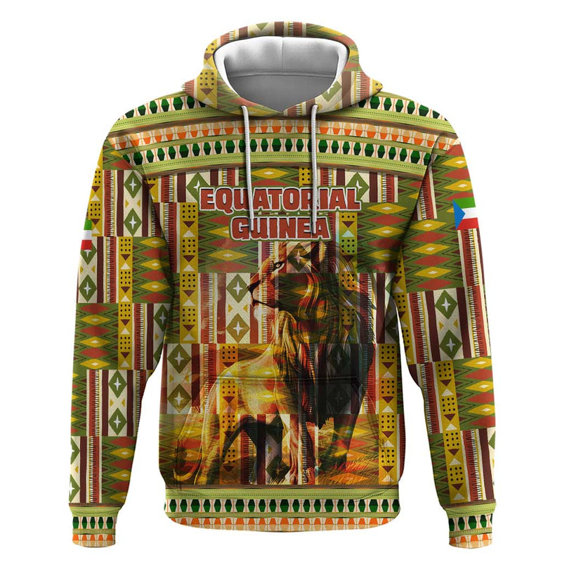Equatorial Guinea with Lion Print and Traditional African Kente Patterns Hoodie