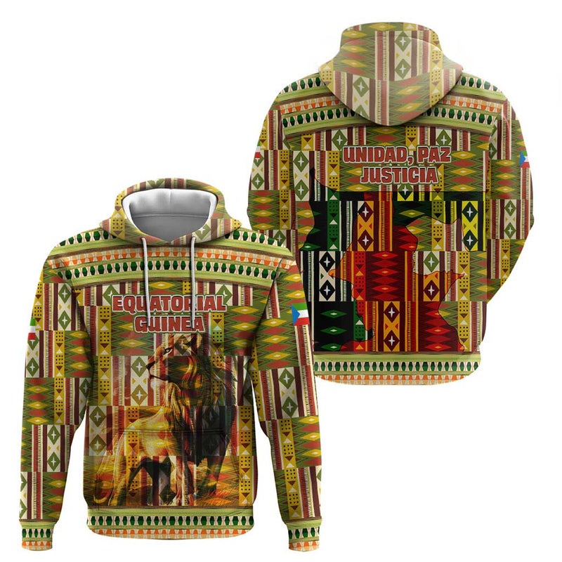 Equatorial Guinea with Lion Print and Traditional African Kente Patterns Hoodie