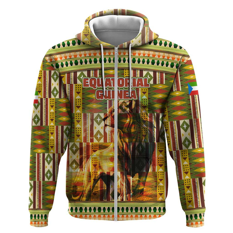 Equatorial Guinea with Lion Print and Traditional African Kente Patterns Hoodie
