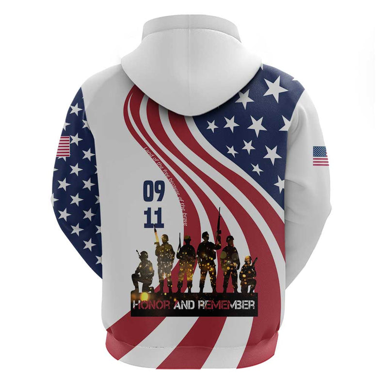 911 Memorial Hoodie Patriot Day American Flag and Soldier Silhouette Honor and Remember