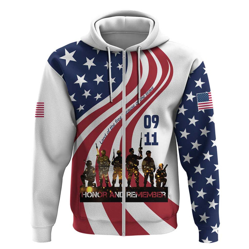 911 Memorial Hoodie Patriot Day American Flag and Soldier Silhouette Honor and Remember
