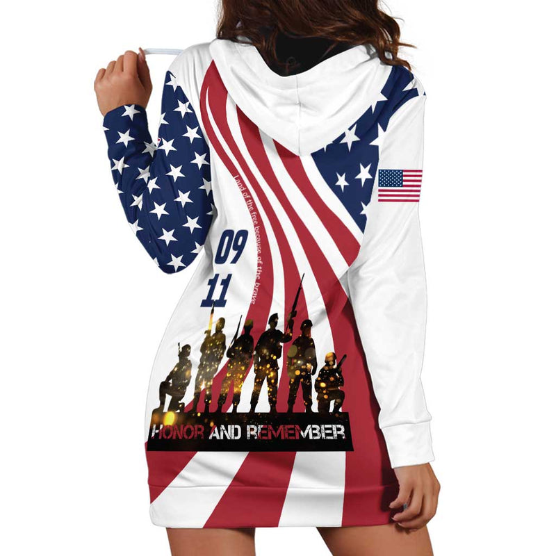 911 Memorial Patriot Day American Flag and Soldier Silhouette Honor and Remember Hoodie Dress