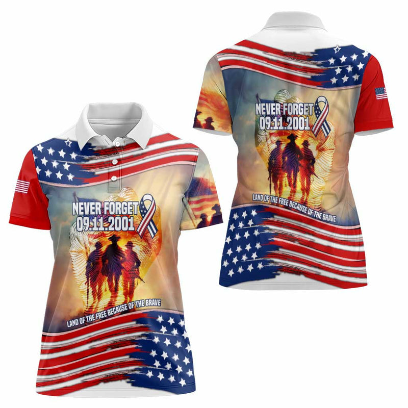 911 Memorial Patriot Day American Flag and Soldier Tribute Never Forget Women Polo Shirt