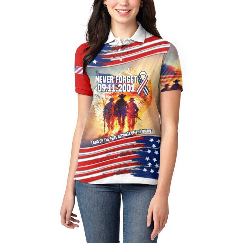 911 Memorial Patriot Day American Flag and Soldier Tribute Never Forget Women Polo Shirt
