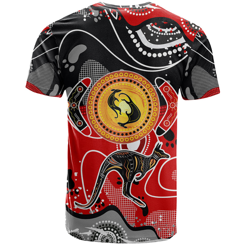 Aboriginal Flag Style Dot Art And Abstract Kangaroo T Shirt