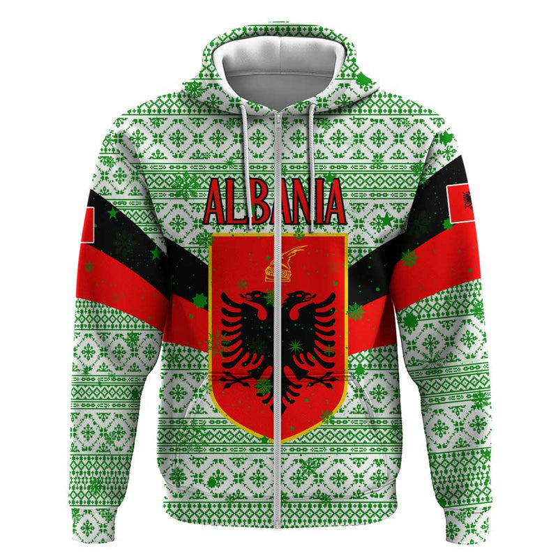 Albania Christmas With Green-red Design, Double-headed Eagle Emblem, And Santa Motif Hoodie