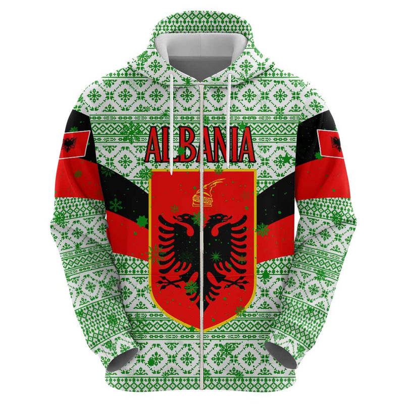 Albania Christmas With Green-red Design, Double-headed Eagle Emblem, And Santa Motif Hoodie