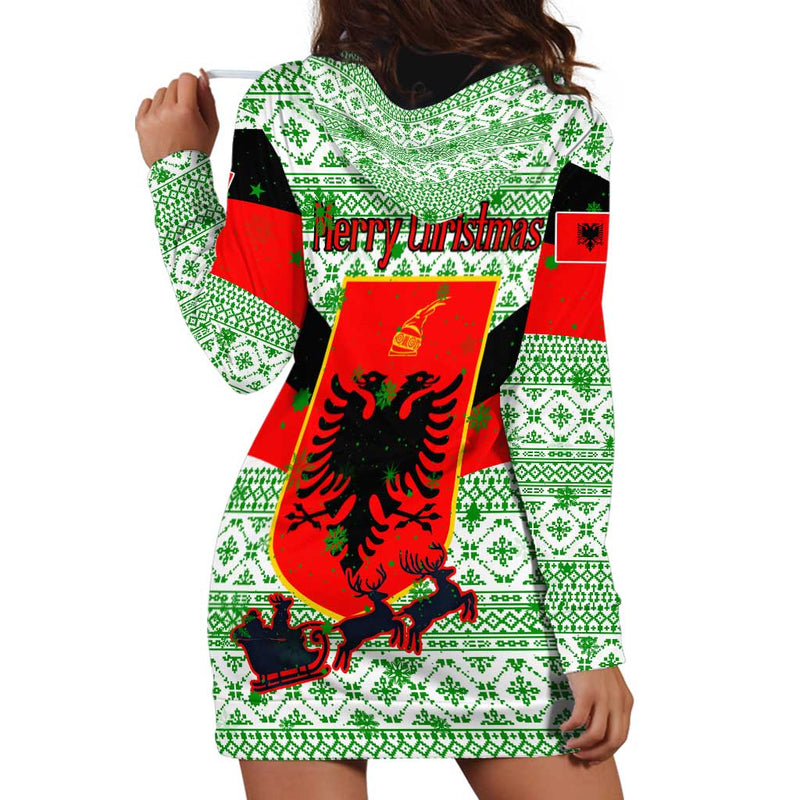 Albania Christmas With Green-red Design, Double-headed Eagle Emblem, And Santa Motif Hoodie Dress
