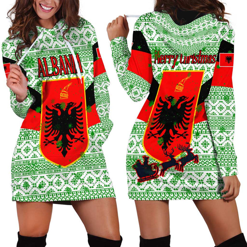 Albania Christmas With Green-red Design, Double-headed Eagle Emblem, And Santa Motif Hoodie Dress