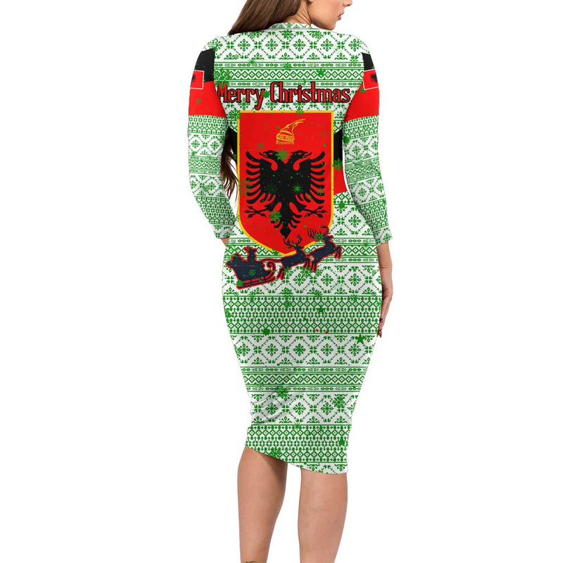 Albania Christmas With Green-red Design, Double-headed Eagle Emblem, And Santa Motif Long Sleeve Bodycon Dress