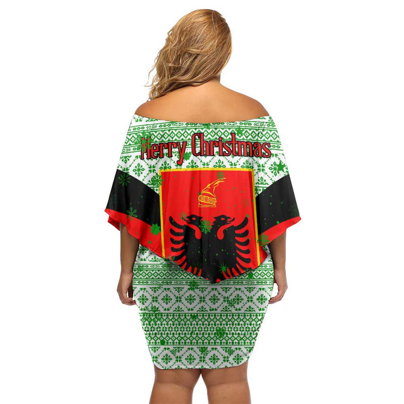 Albania Christmas With Green-red Design, Double-headed Eagle Emblem, And Santa Motif Off Shoulder Short Dress