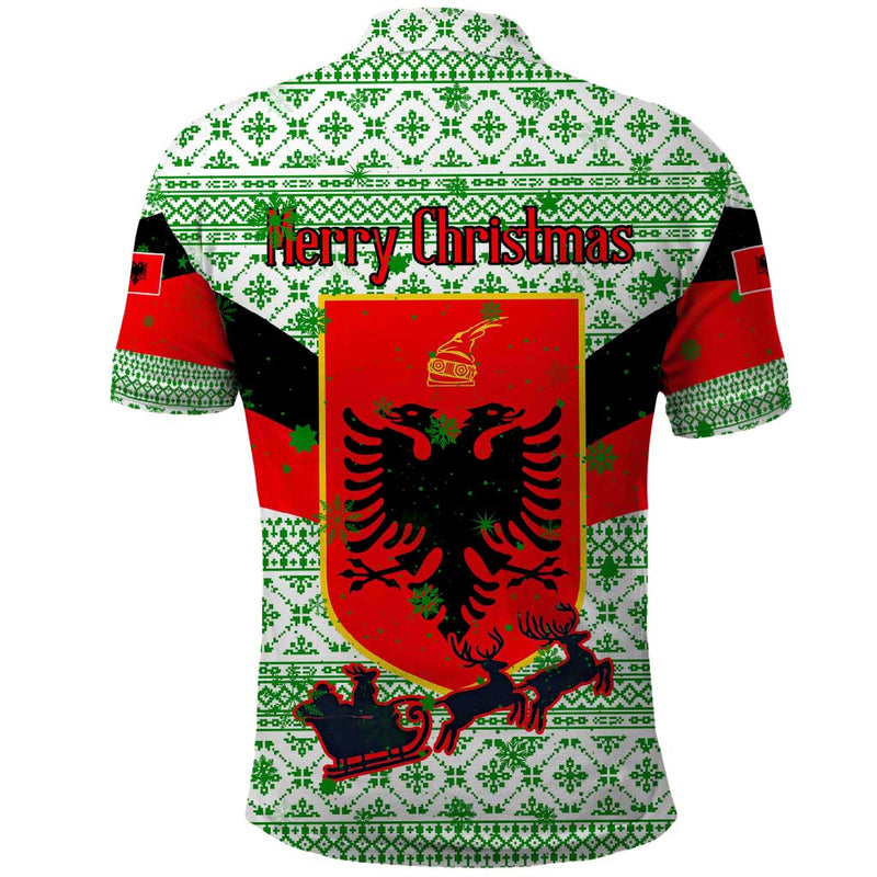 Albania Christmas With Green-red Design, Double-headed Eagle Emblem, And Santa Motif Polo Shirt