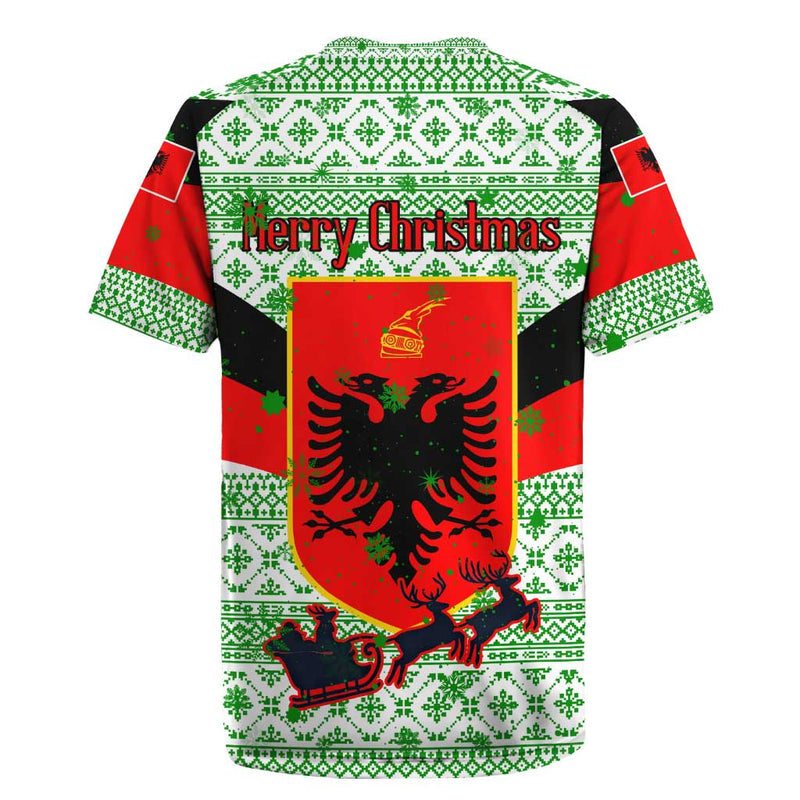 Albania Christmas With Green-red Design, Double-headed Eagle Emblem, And Santa Motif Rugby Jersey