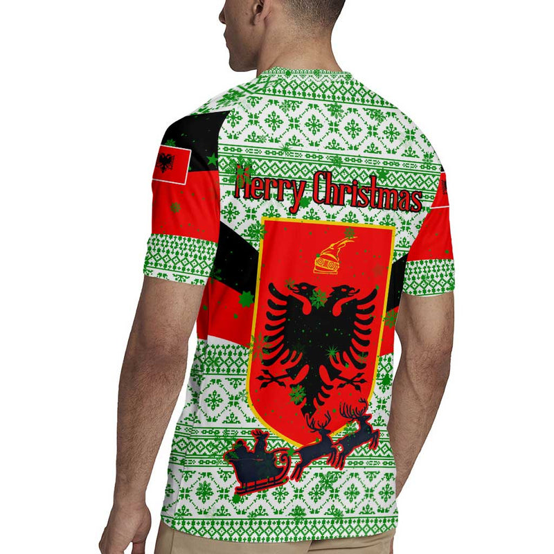 Albania Christmas With Green-red Design, Double-headed Eagle Emblem, And Santa Motif Rugby Jersey