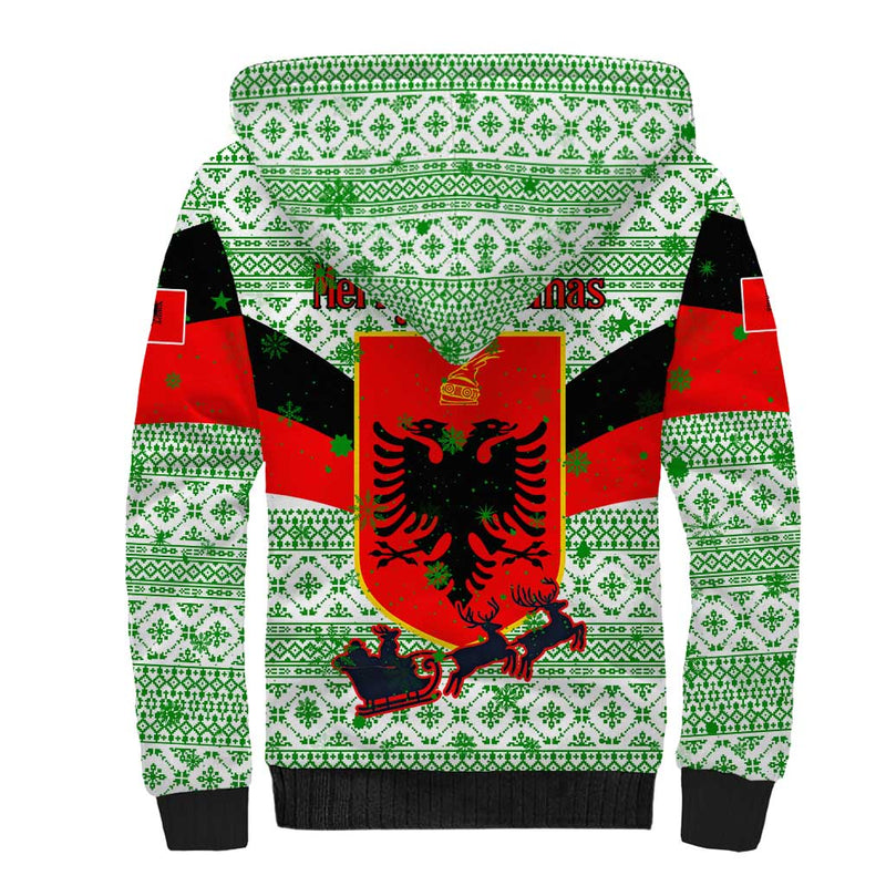 Albania Christmas With Green-red Design, Double-headed Eagle Emblem, And Santa Motif Sherpa Hoodie