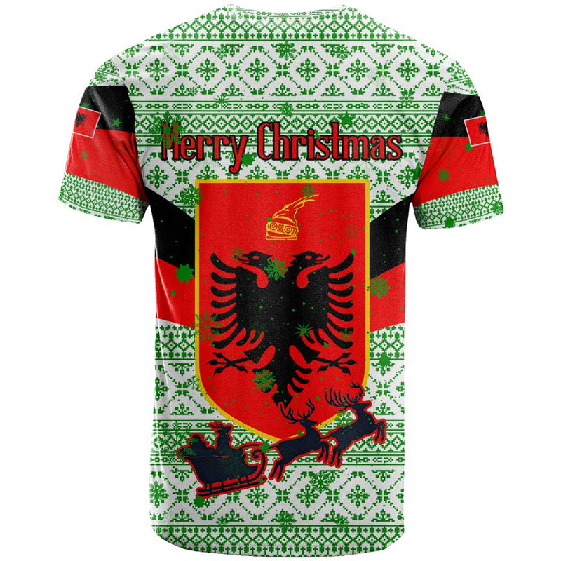Albania Christmas With Green-red Design, Double-headed Eagle Emblem, And Santa Motif T Shirt