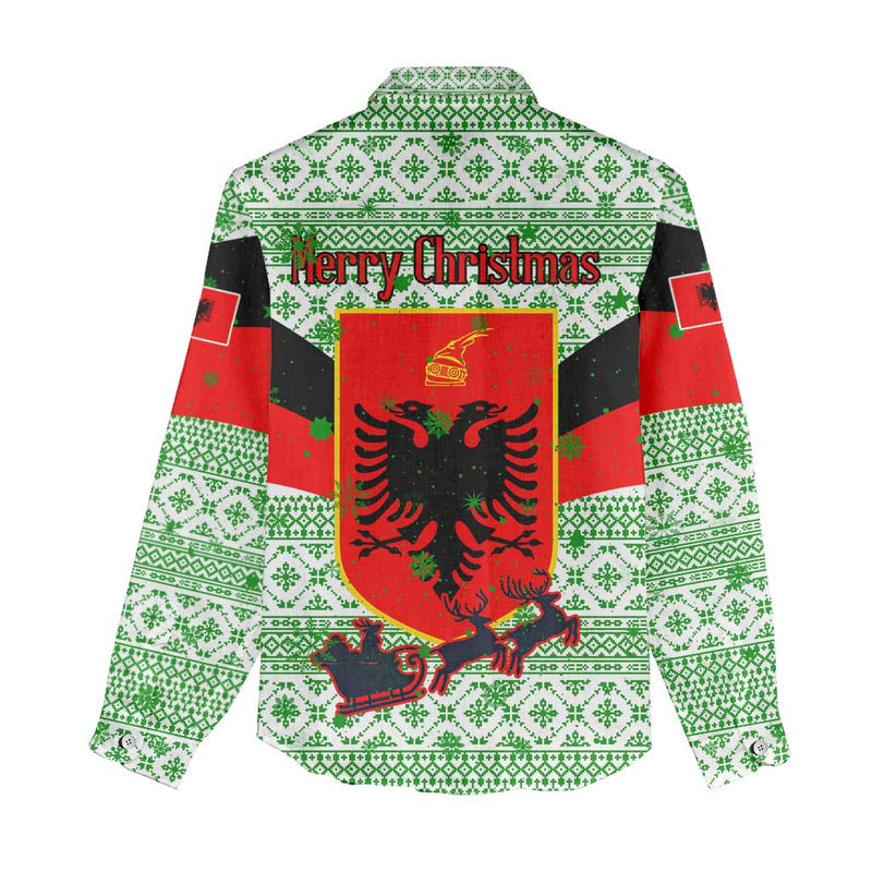 Albania Christmas With Green-red Design, Double-headed Eagle Emblem, And Santa Motif Women Casual Shirt