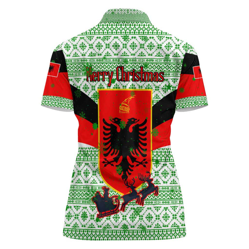 Albania Christmas With Green-red Design, Double-headed Eagle Emblem, And Santa Motif Women Polo Shirt
