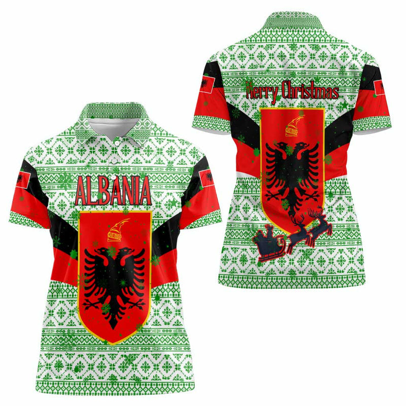 Albania Christmas With Green-red Design, Double-headed Eagle Emblem, And Santa Motif Women Polo Shirt