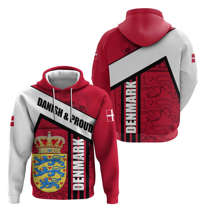 Denmark Danish Coat of Arms National Flag Bold Scandinavian Heritage Design Hoodie