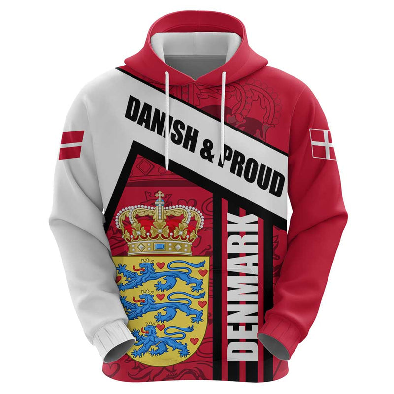 Denmark Danish Coat of Arms National Flag Bold Scandinavian Heritage Design Hoodie