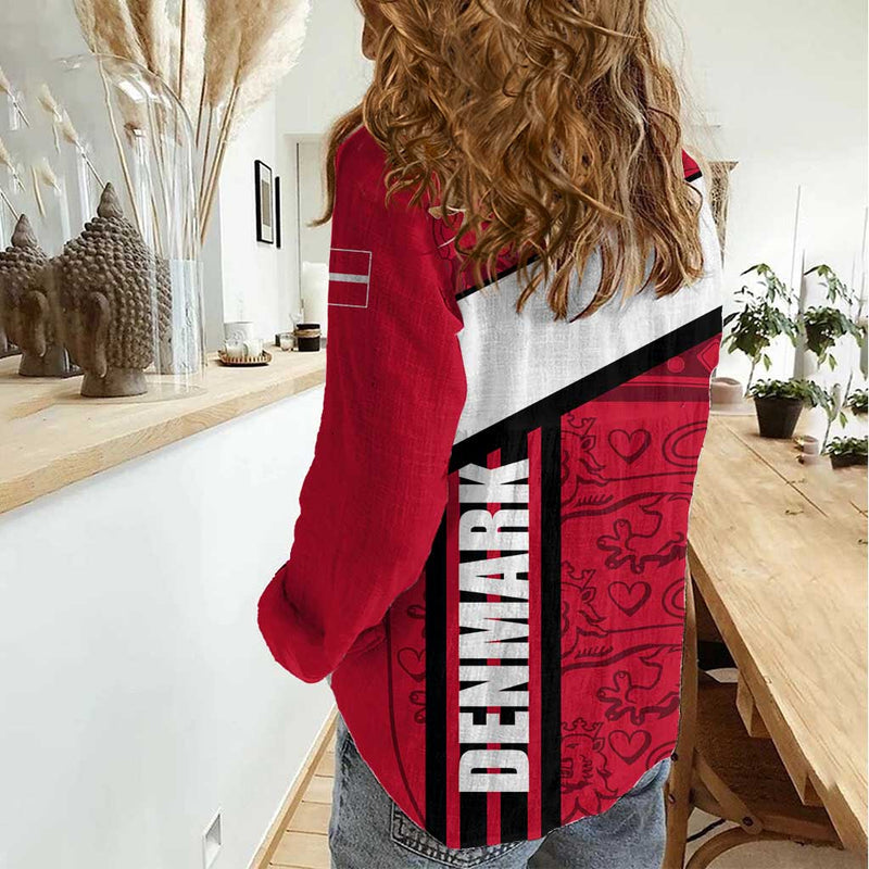 Denmark Danish Coat of Arms, National Flag, Bold Scandinavian Heritage Design Women Casual Shirt