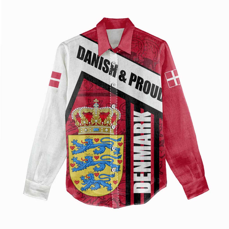 Denmark Danish Coat of Arms, National Flag, Bold Scandinavian Heritage Design Women Casual Shirt