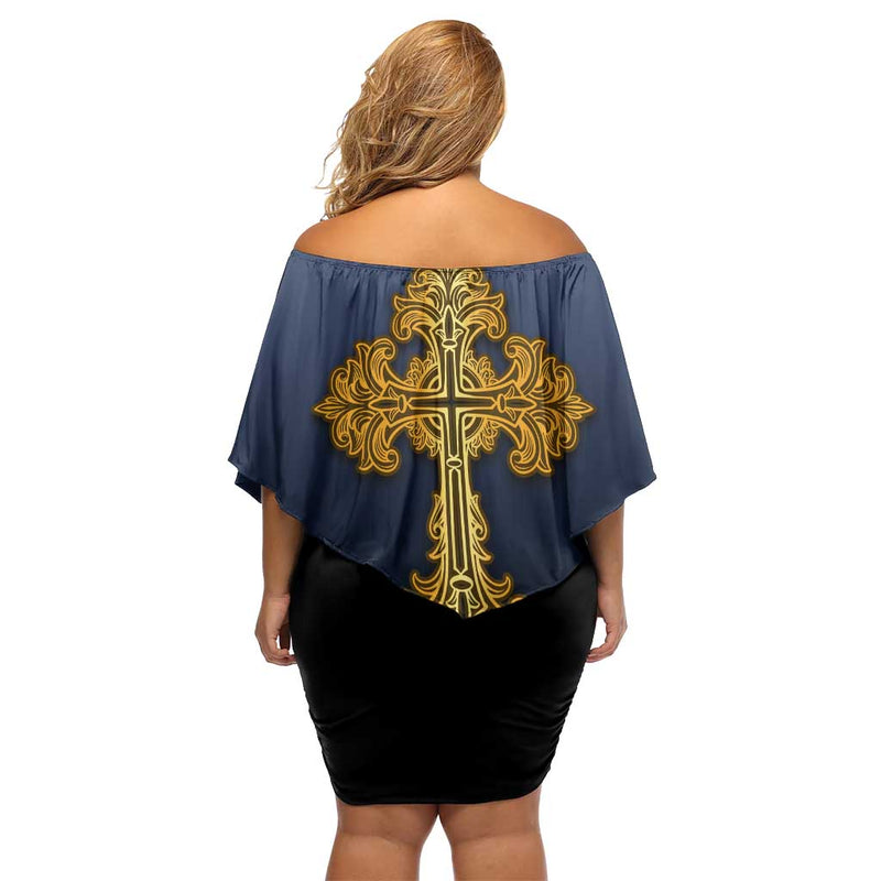 Agnus Dei Lamb Of God Latin Catholic Art With Gold Baroque Accents Off Shoulder Short Dress