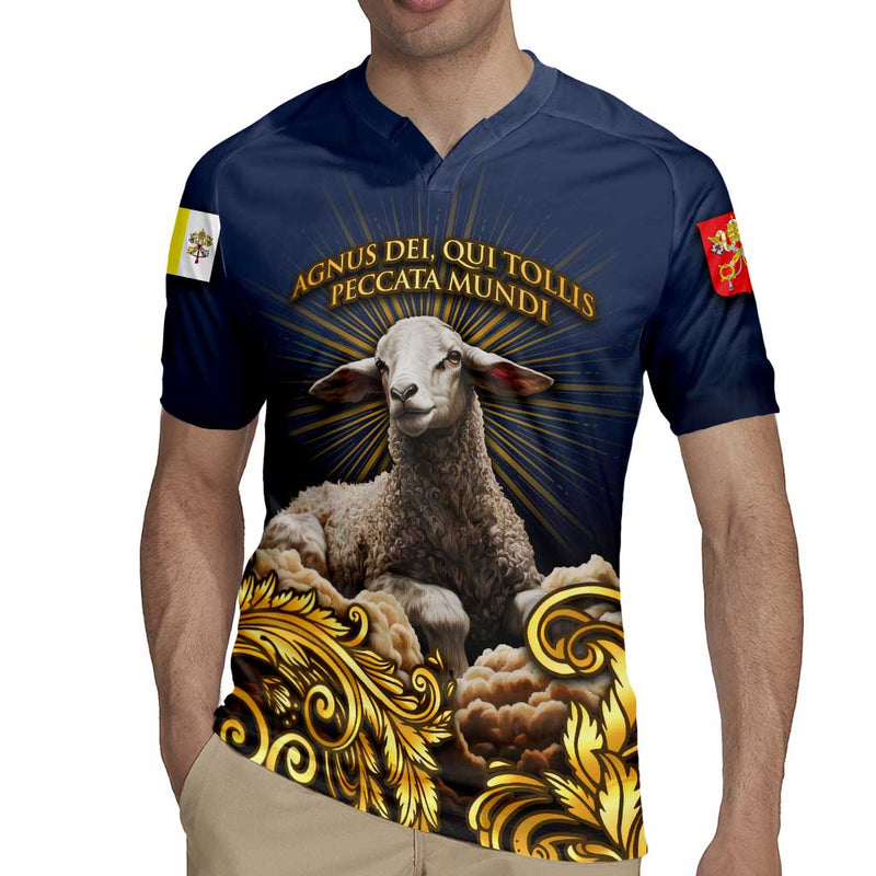 Agnus Dei Lamb Of God Latin Catholic Art With Gold Baroque Accents Rugby Jersey
