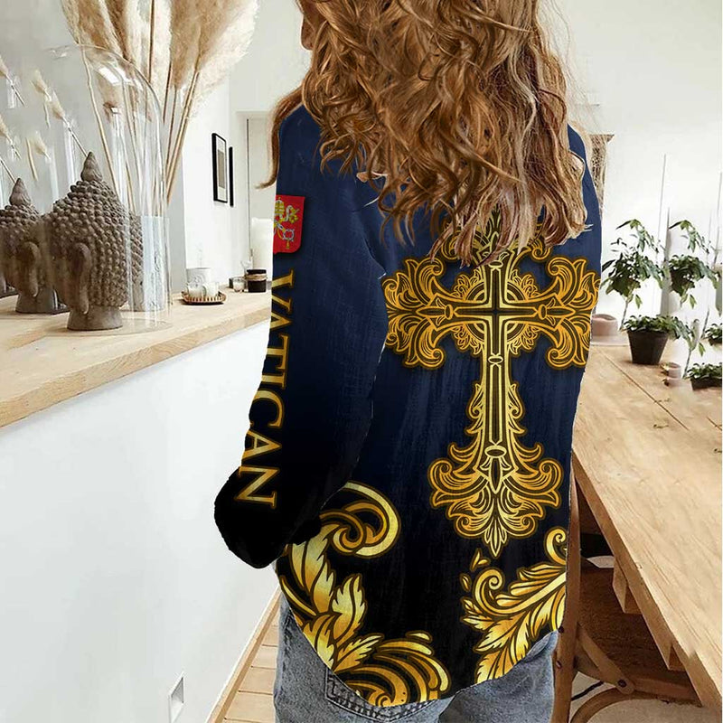 Agnus Dei Lamb of God Latin Catholic Art with Gold Baroque Accents Women Casual Shirt