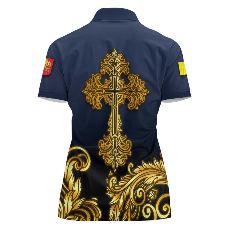 Agnus Dei Lamb of God Latin Catholic Art with Gold Baroque Accents Women Polo Shirt