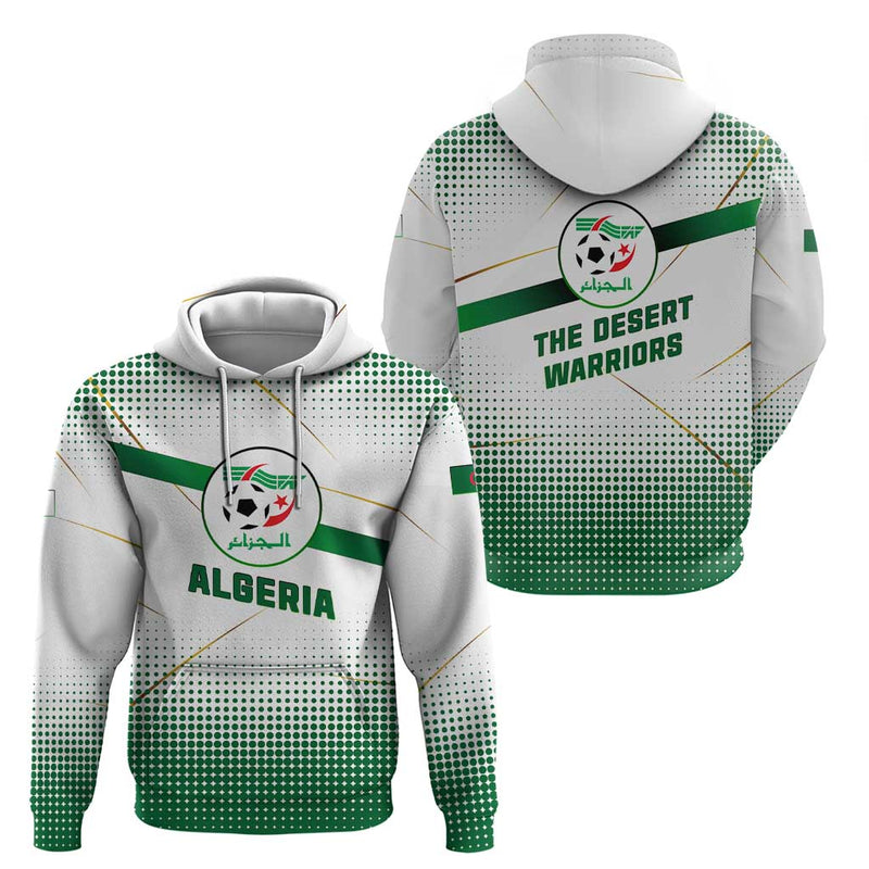 Algeria Soccer with Desert Warriors Text and National Flag Design Hoodie