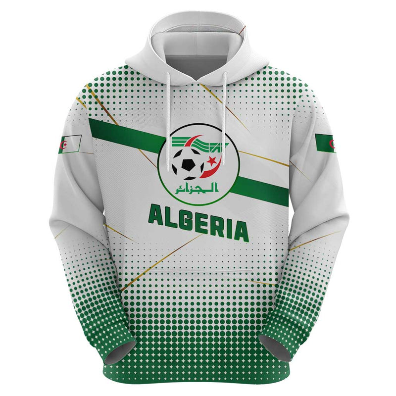 Algeria Soccer with Desert Warriors Text and National Flag Design Hoodie