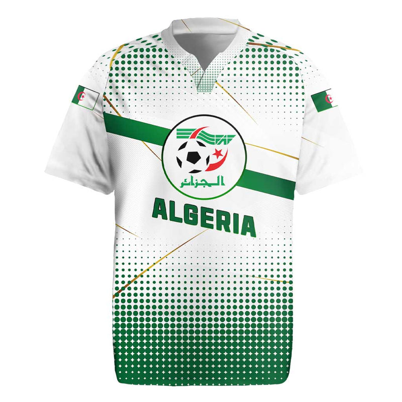 Algeria Soccer With Desert Warriors Text And National Flag Design Rugby Jersey