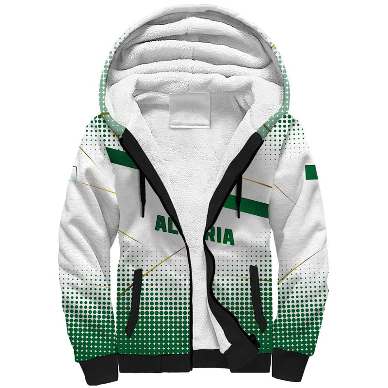 Algeria Soccer with Desert Warriors Text and National Flag Design Sherpa Hoodie