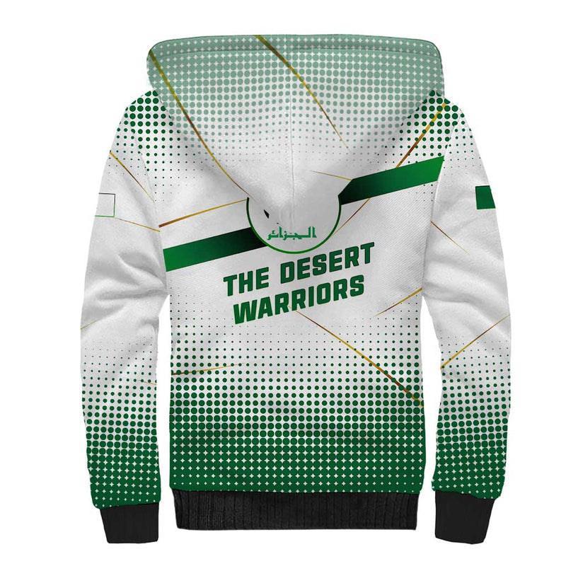Algeria Soccer with Desert Warriors Text and National Flag Design Sherpa Hoodie