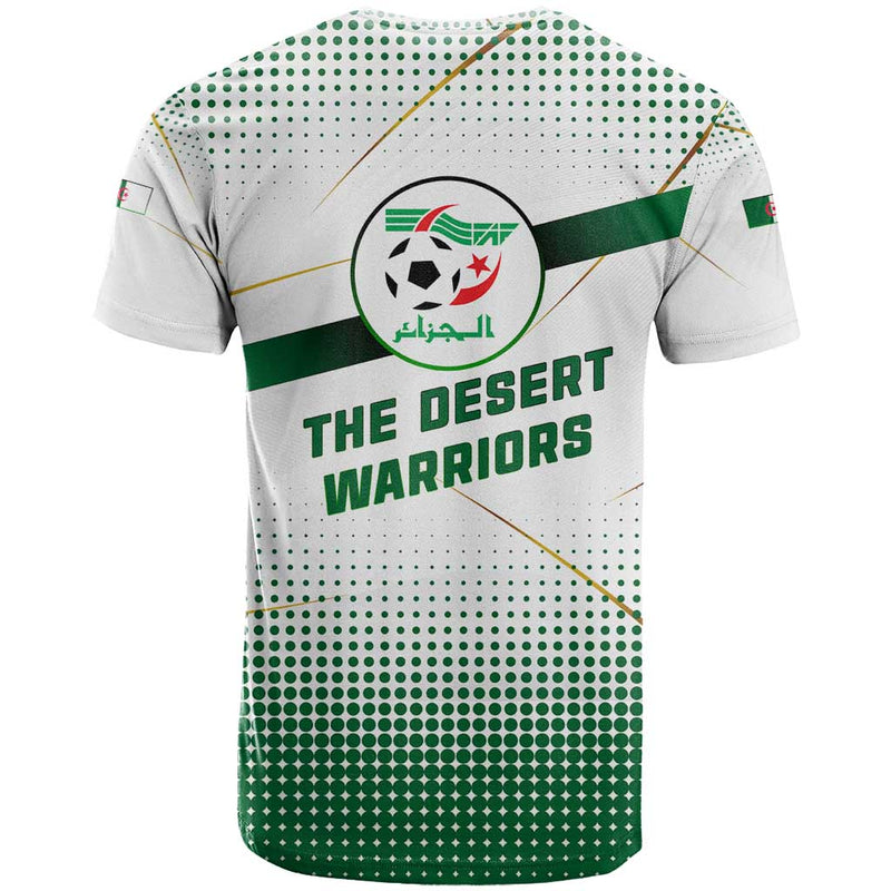 Algeria Soccer with Desert Warriors Text and National Flag Design T Shirt