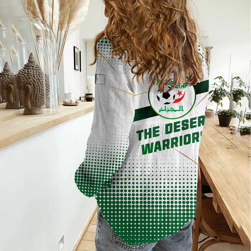 Algeria Soccer with Desert Warriors Text and National Flag Design Women Casual Shirt