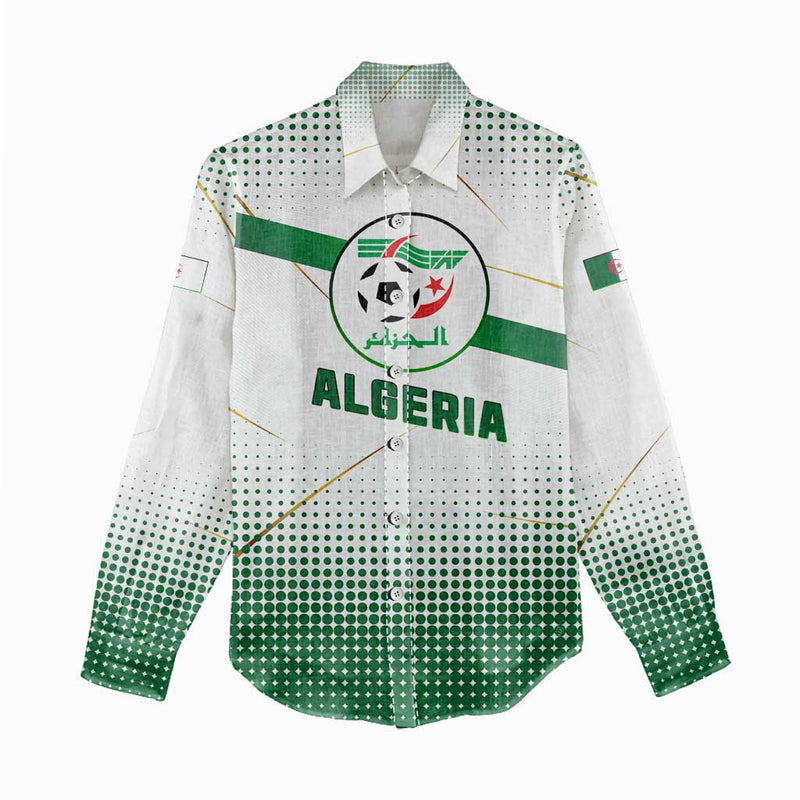 Algeria Soccer with Desert Warriors Text and National Flag Design Women Casual Shirt