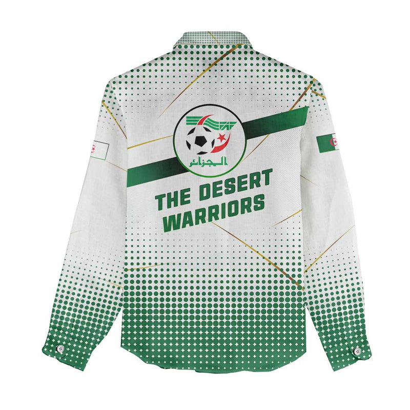 Algeria Soccer with Desert Warriors Text and National Flag Design Women Casual Shirt