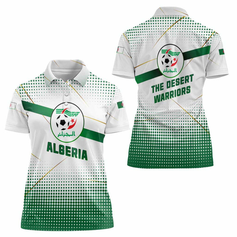 Algeria Soccer with Desert Warriors Text and National Flag Design Women Polo Shirt
