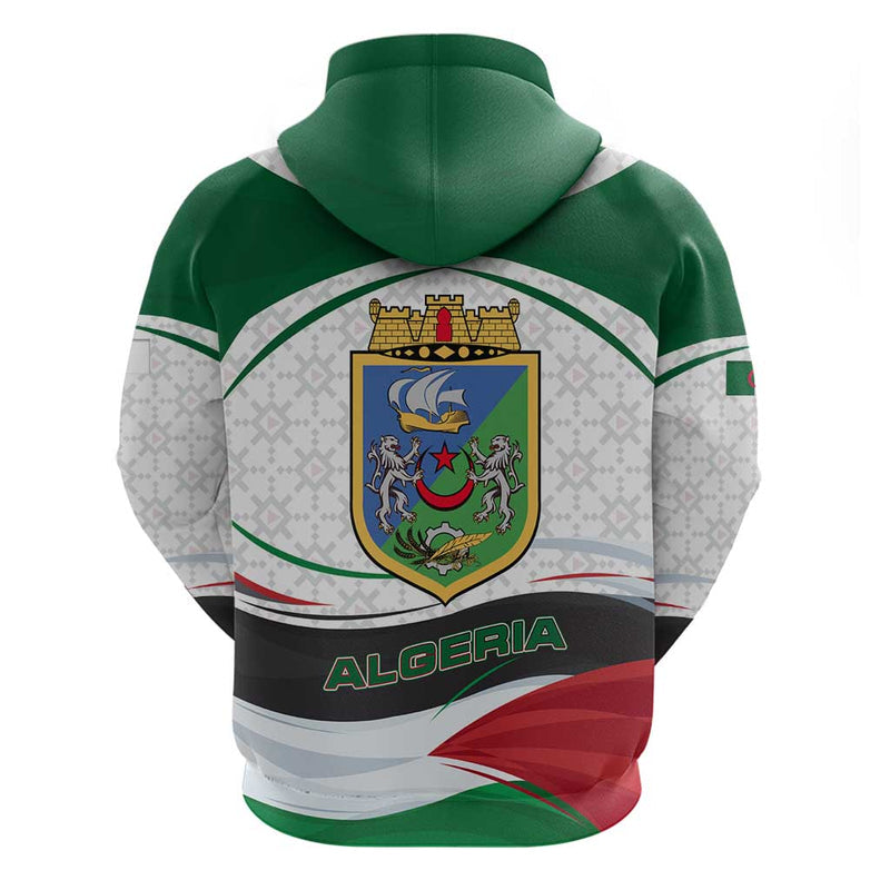 Algeria with National Flag and Coat of Arms Crest Design Hoodie
