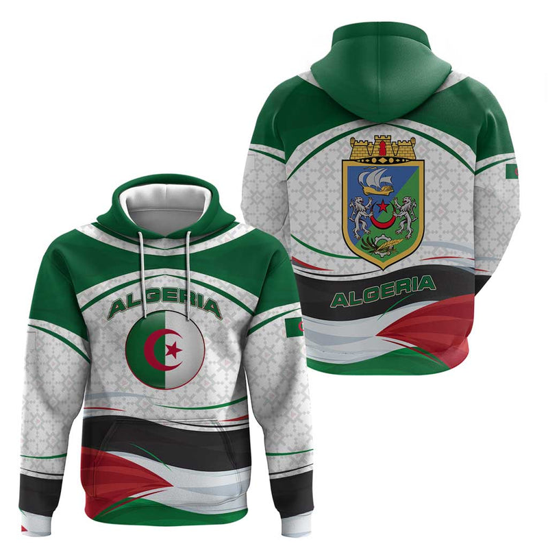 Algeria with National Flag and Coat of Arms Crest Design Hoodie