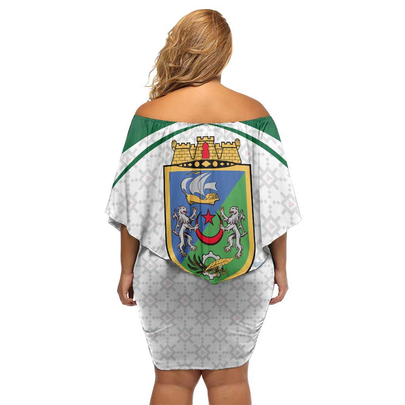Algeria With National Flag And Coat Of Arms Crest Design Off Shoulder Short Dress
